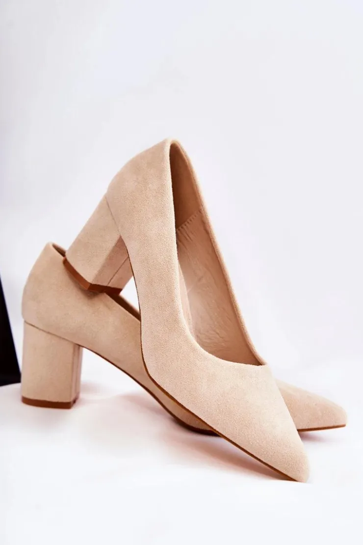 Damskie Boto Klasyczne Czółenka Zamszowe Na Słupku Beżowe Lency