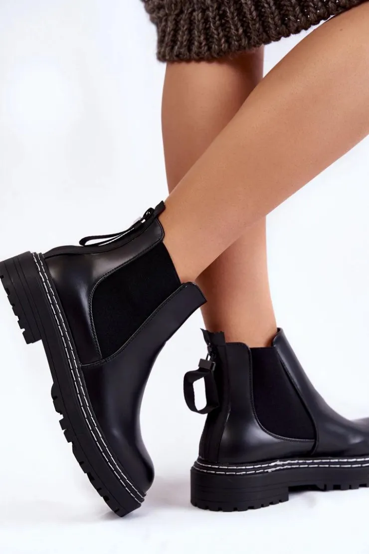 Damskie Boto Klasyczne Damskie Botki Sztyblety Na Suwak Czarne Atelio