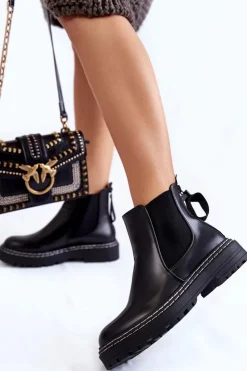 Damskie Boto Klasyczne Damskie Botki Sztyblety Na Suwak Czarne Atelio