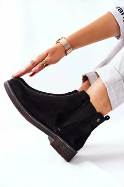 Boto Czarne Botki|Botki Zimowe Damskie*Klasyczne Damskie Botki Sztyblety Zamszowe Czarne Heather