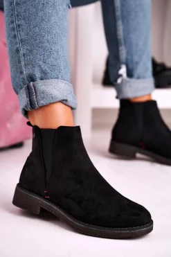 Boto Czarne Botki|Botki Zimowe Damskie*Klasyczne Damskie Botki Sztyblety Zamszowe Czarne Heather