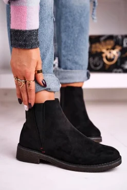 Boto Czarne Botki|Botki Zimowe Damskie*Klasyczne Damskie Botki Sztyblety Zamszowe Czarne Heather