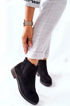 Boto Czarne Botki|Botki Zimowe Damskie*Klasyczne Damskie Botki Sztyblety Zamszowe Czarne Heather