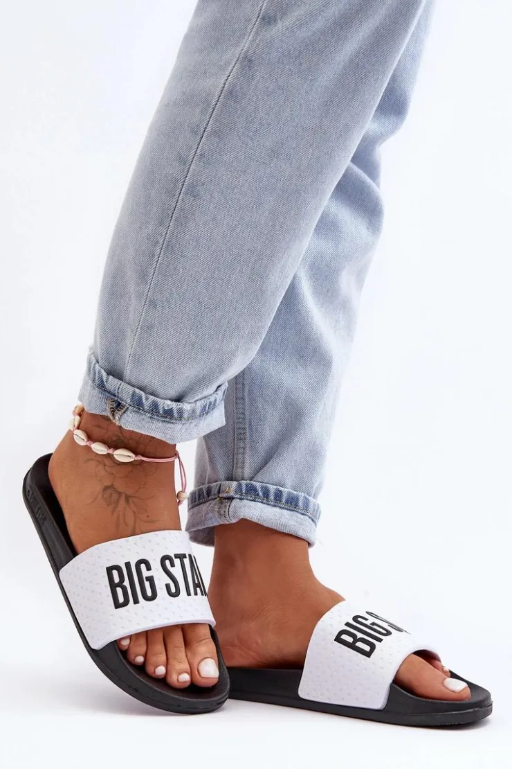 Best Big Star Shoes Klasyczne Damskie Klapki Big Star MM274713 Biało-Czarne