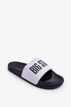 Best Big Star Shoes Klasyczne Damskie Klapki Big Star MM274713 Biało-Czarne