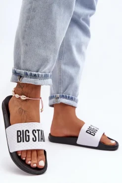 Best Big Star Shoes Klasyczne Damskie Klapki Big Star MM274713 Biało-Czarne