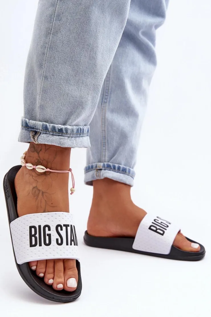 Best Big Star Shoes Klasyczne Damskie Klapki Big Star MM274713 Biało-Czarne