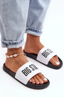 Best Big Star Shoes Klasyczne Damskie Klapki Big Star MM274713 Biało-Czarne