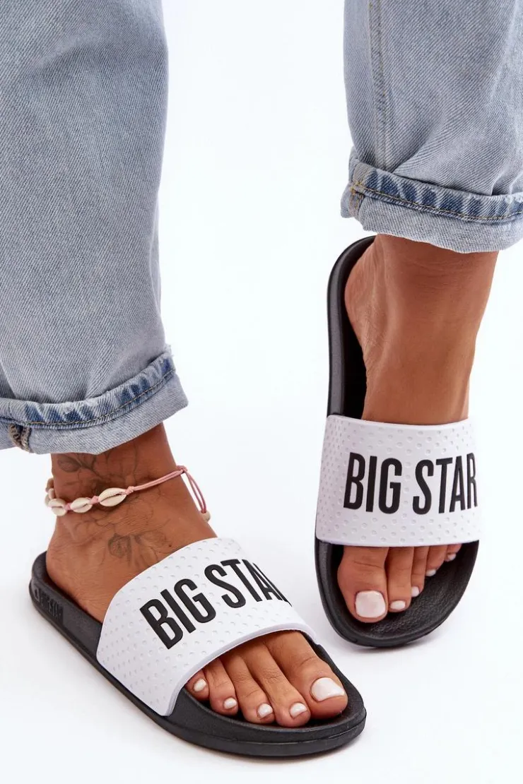 Best Big Star Shoes Klasyczne Damskie Klapki Big Star MM274713 Biało-Czarne