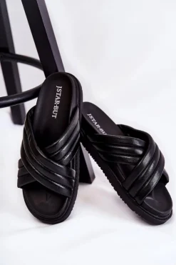 Boto Klapki Damskie Klasyczne*Klasyczne Damskie Klapki Skórzane Czarne Daron