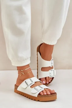 Sale Big Star Shoes Klasyczne Damskie Klapki Big Star LL274480 Białe Biały