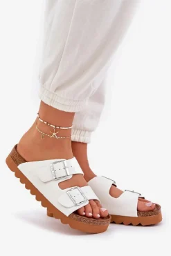 Sale Big Star Shoes Klasyczne Damskie Klapki Big Star LL274480 Białe Biały