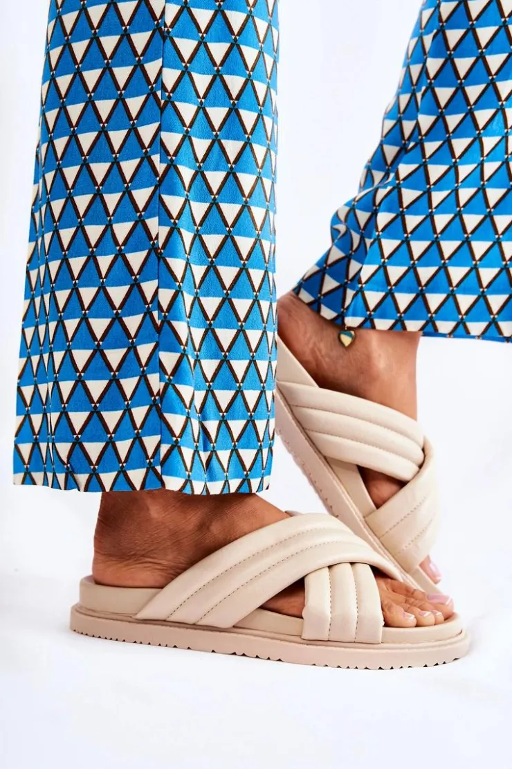 Damskie Boto Klasyczne Damskie Klapki Skórzane Beżowe Daron