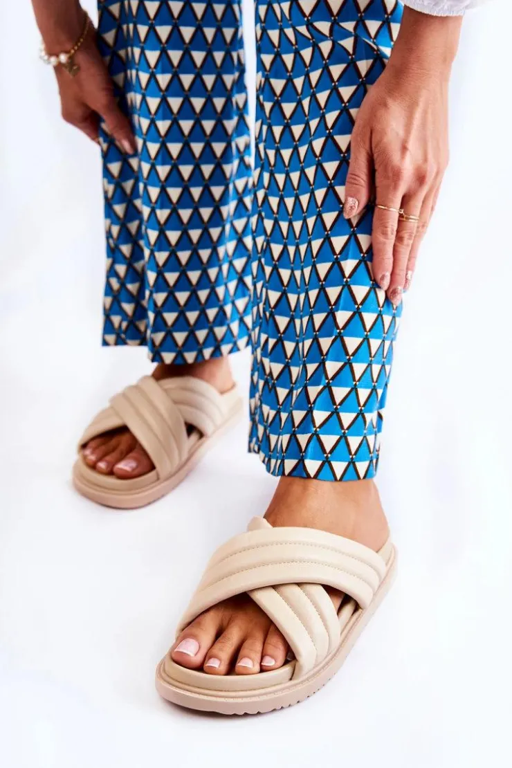 Damskie Boto Klasyczne Damskie Klapki Skórzane Beżowe Daron