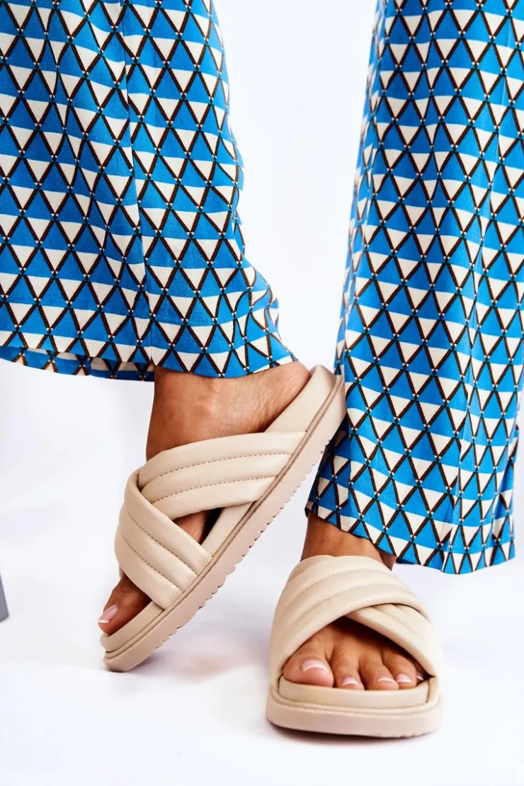 Damskie Boto Klasyczne Damskie Klapki Skórzane Beżowe Daron