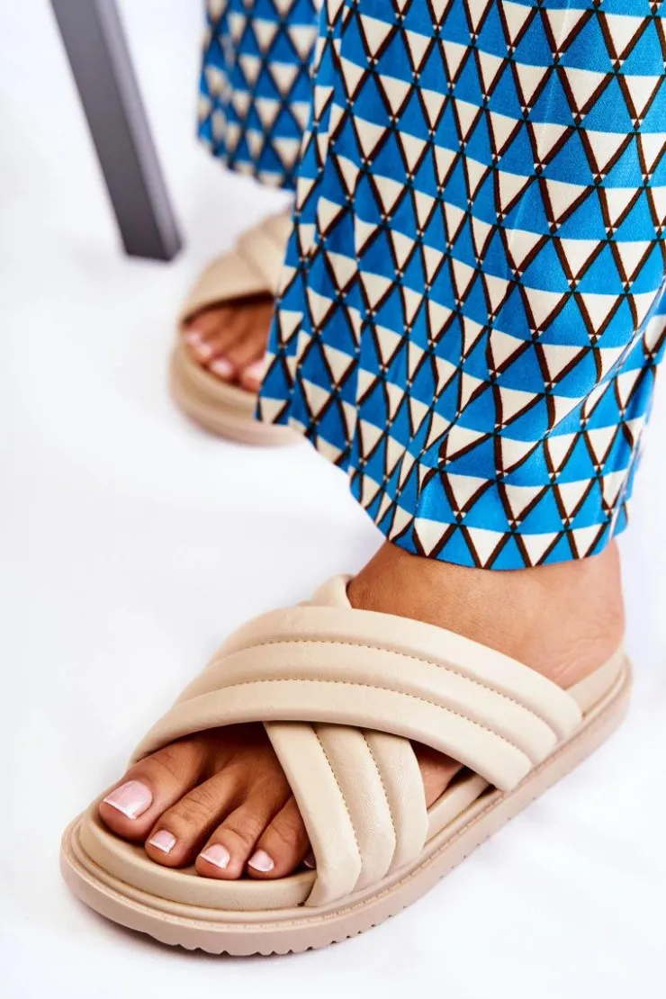 Damskie Boto Klasyczne Damskie Klapki Skórzane Beżowe Daron