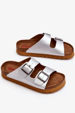 Big Star Shoes Klasyczne Damskie Klapki Big Star LL274476 Srebrne Srebrny