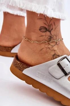 Big Star Shoes Klasyczne Damskie Klapki Big Star LL274476 Srebrne Srebrny