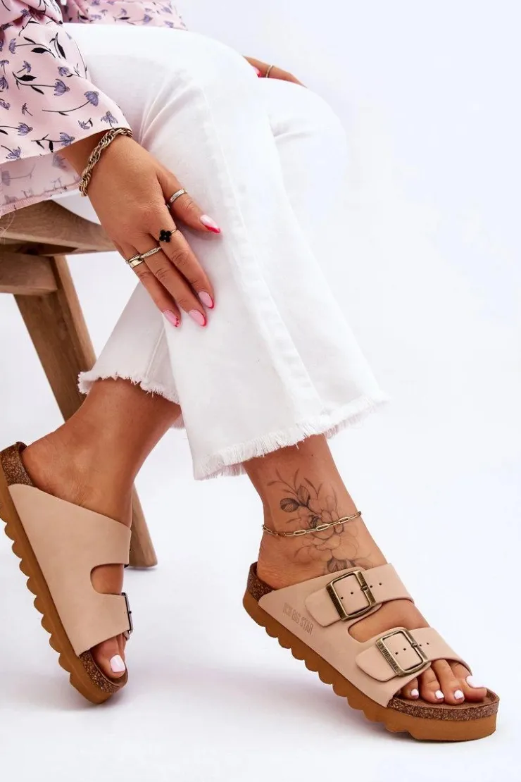 Big Star Shoes Klapki Damskie Big Star|Klapki Damskie Klasyczne*Klasyczne Damskie Klapki Big Star LL274478 Beżowe Beżowy