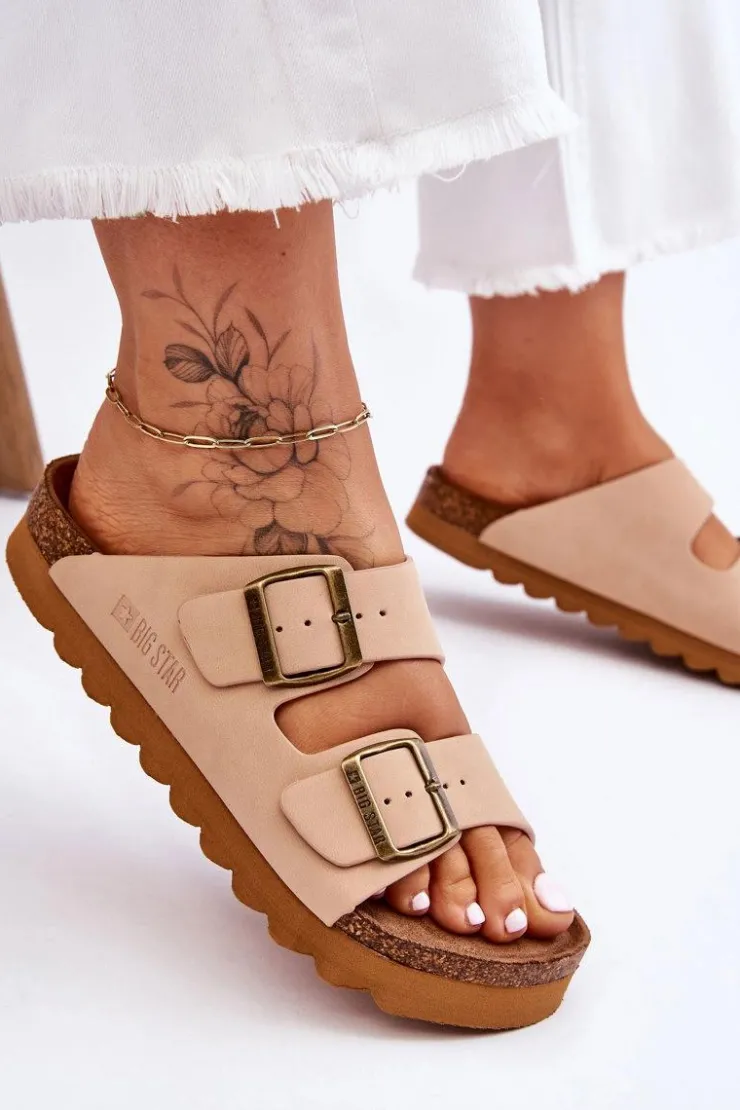 Big Star Shoes Klapki Damskie Big Star|Klapki Damskie Klasyczne*Klasyczne Damskie Klapki Big Star LL274478 Beżowe Beżowy