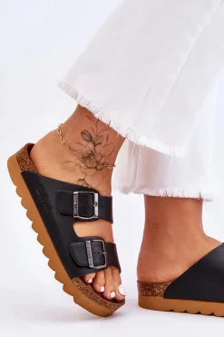 Damskie Big Star Shoes Klasyczne Damskie Klapki Big Star LL274477 Czarne