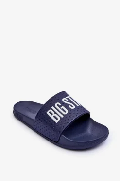 Damskie Big Star Shoes Klasyczne Damskie Klapki Big Star MM274714 Granatowe