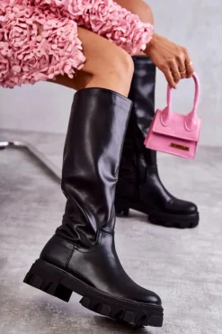 Damskie Boto Klasyczne Damskie Kozaki Do Kolana Czarne Clarisa