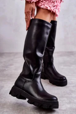 Damskie Boto Klasyczne Damskie Kozaki Do Kolana Czarne Clarisa