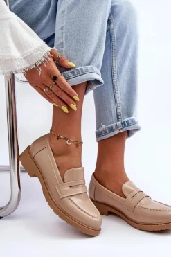 Damskie Boto Klasyczne Damskie Mokasyny Beżowe Faradays