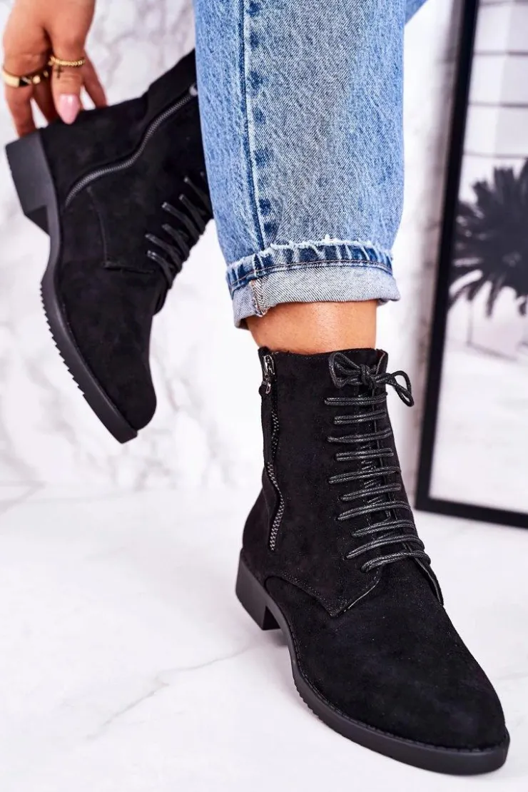 Discount Boto Klasyczne Damskie Ocieplane Botki Zamszowe Czarne Simplicity