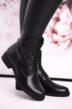 Boto Botki Sznurowane|Czarne Botki*Klasyczne Damskie Ocieplane Botki Ozdobny Suwak Czarne Simple