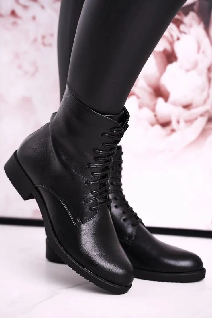 Boto Botki Sznurowane|Czarne Botki*Klasyczne Damskie Ocieplane Botki Ozdobny Suwak Czarne Simple