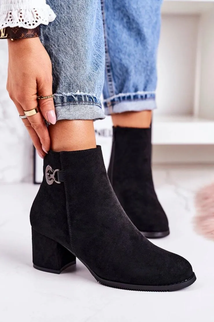 Discount Boto Klasyczne Damskie Ocieplane Botki Na Słupku Czarne Success