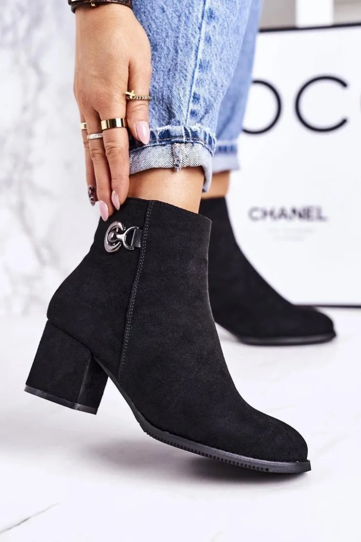 Discount Boto Klasyczne Damskie Ocieplane Botki Na Słupku Czarne Success