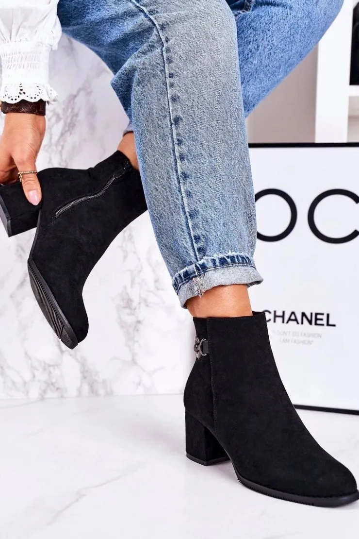 Discount Boto Klasyczne Damskie Ocieplane Botki Na Słupku Czarne Success