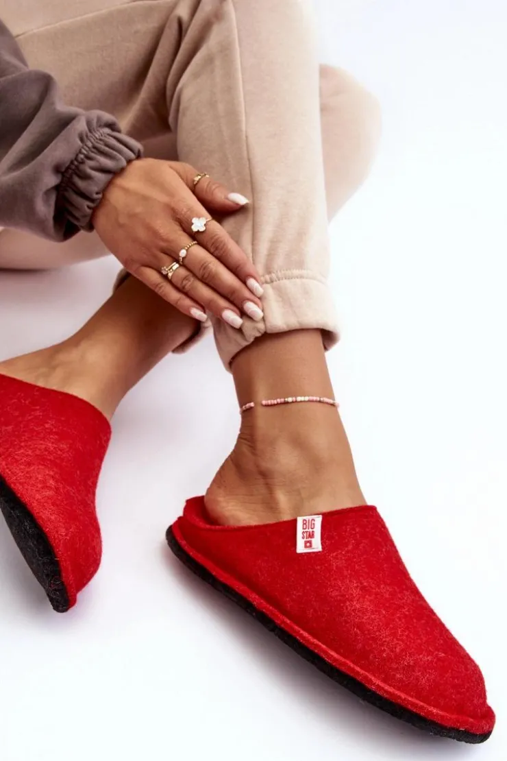 Big Star Shoes Kapcie Klasyczne*Klasyczne Damskie Papcie Big Star KK276012 Czerwone Czerwony