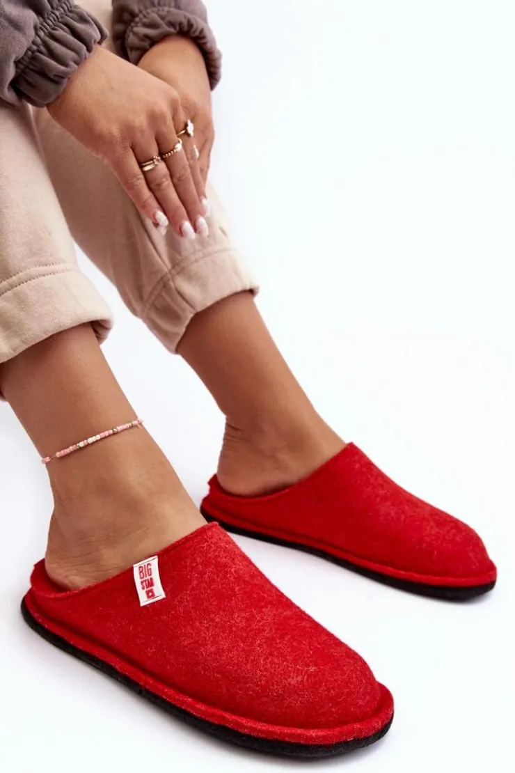 Big Star Shoes Kapcie Klasyczne*Klasyczne Damskie Papcie Big Star KK276012 Czerwone Czerwony
