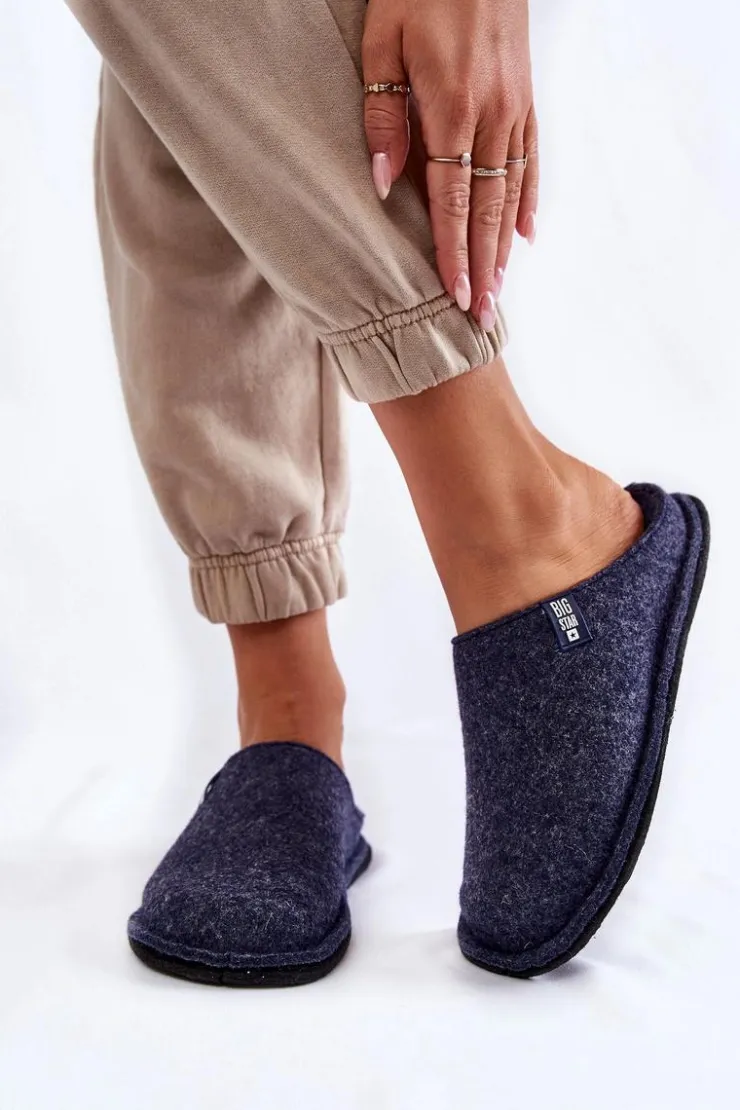 Big Star Shoes Klasyczne Damskie Papcie Big Star KK276013 Granatowe Niebieski