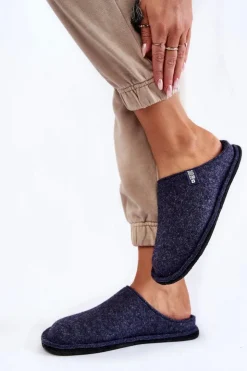 Big Star Shoes Klasyczne Damskie Papcie Big Star KK276013 Granatowe Niebieski