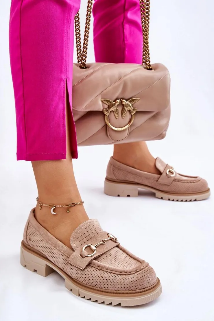 Boto Klasyczne Damskie Półbuty Mokasyny Beżowe Kolton