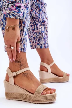 Discount Boto Klasyczne Damskie Sandały Na Koturnie Beżowe Malmo