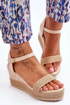 Discount Boto Klasyczne Damskie Sandały Na Koturnie Beżowe Malmo