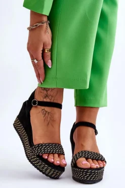 Best Boto Klasyczne Damskie Sandały Na Koturnie Czarne Malmo