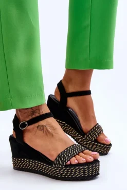 Best Boto Klasyczne Damskie Sandały Na Koturnie Czarne Malmo