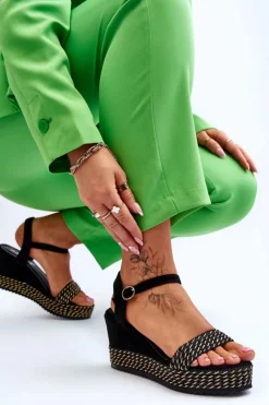 Best Boto Klasyczne Damskie Sandały Na Koturnie Czarne Malmo