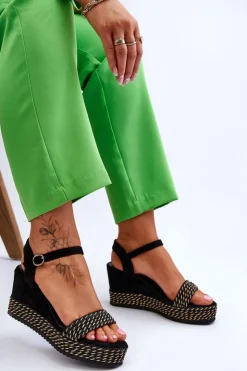 Best Boto Klasyczne Damskie Sandały Na Koturnie Czarne Malmo