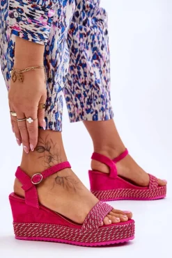 Boto Sandały Na Koturnie*Klasyczne Damskie Sandały Na Koturnie Fuksja Malmo