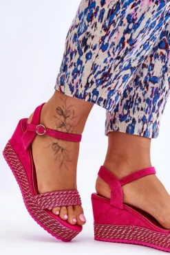 Boto Sandały Na Koturnie*Klasyczne Damskie Sandały Na Koturnie Fuksja Malmo