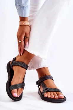 Damskie Boto Klasyczne Damskie Sandały Na Rzepy Czarne Kalla