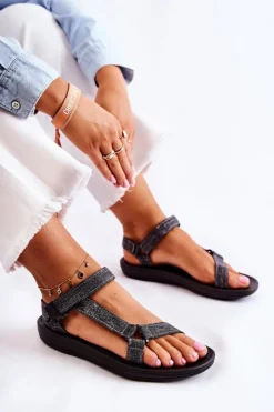 Damskie Boto Klasyczne Damskie Sandały Na Rzepy Czarne Kalla